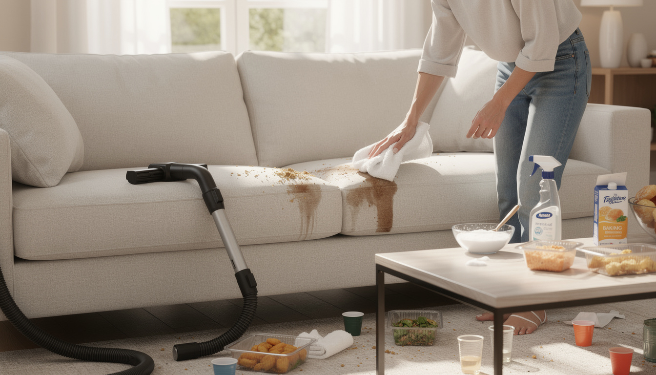 ontdek de beste methoden om je stoffen bank grondig schoon te maken na een feestje en houd je interieur fris en mooi.