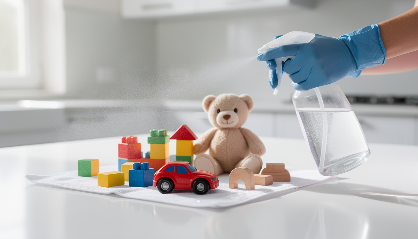 Het geheim om kinderspeelgoed snel te desinfecteren.