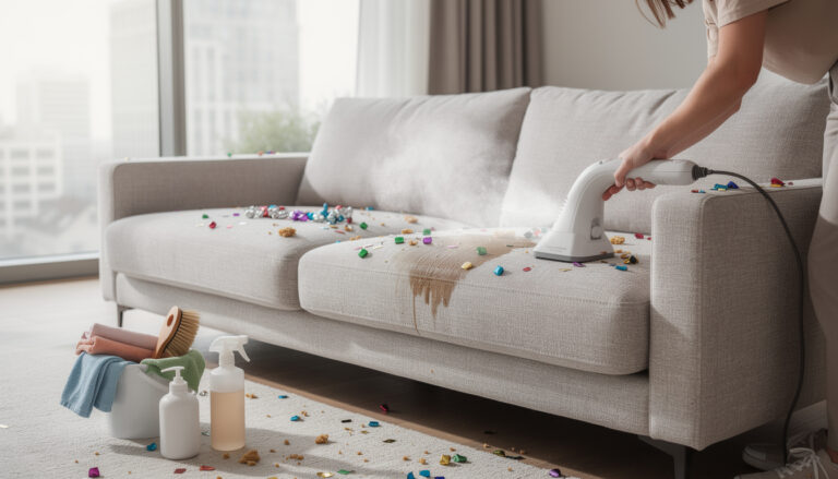De beste manier om een stoffen bank schoon te maken na een feestje.
